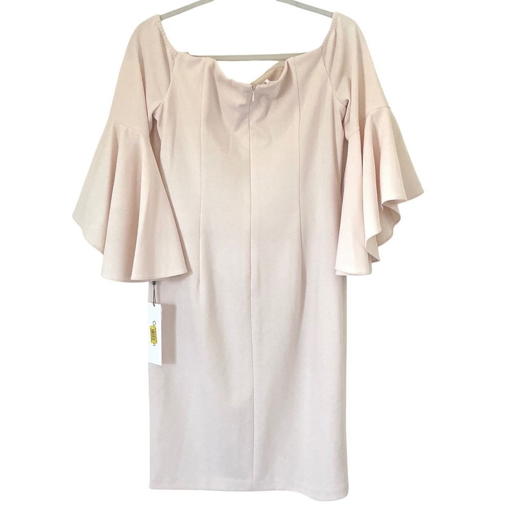 Calvin Klein Womens 10 Cream Off Shoulder Sheath Dress Bell Sleeve CD0B15DT NWT - Picture 4 of 13
